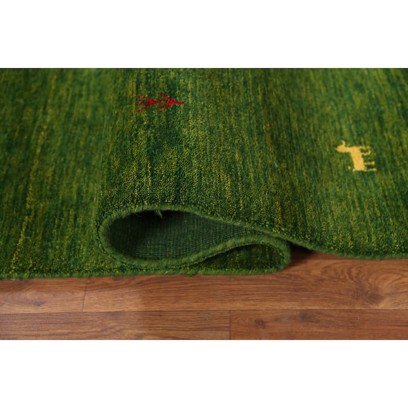 Tribal Green Gabbeh Indian Area Rug Handmade Wool Carpet - 5'3"x 7'6"