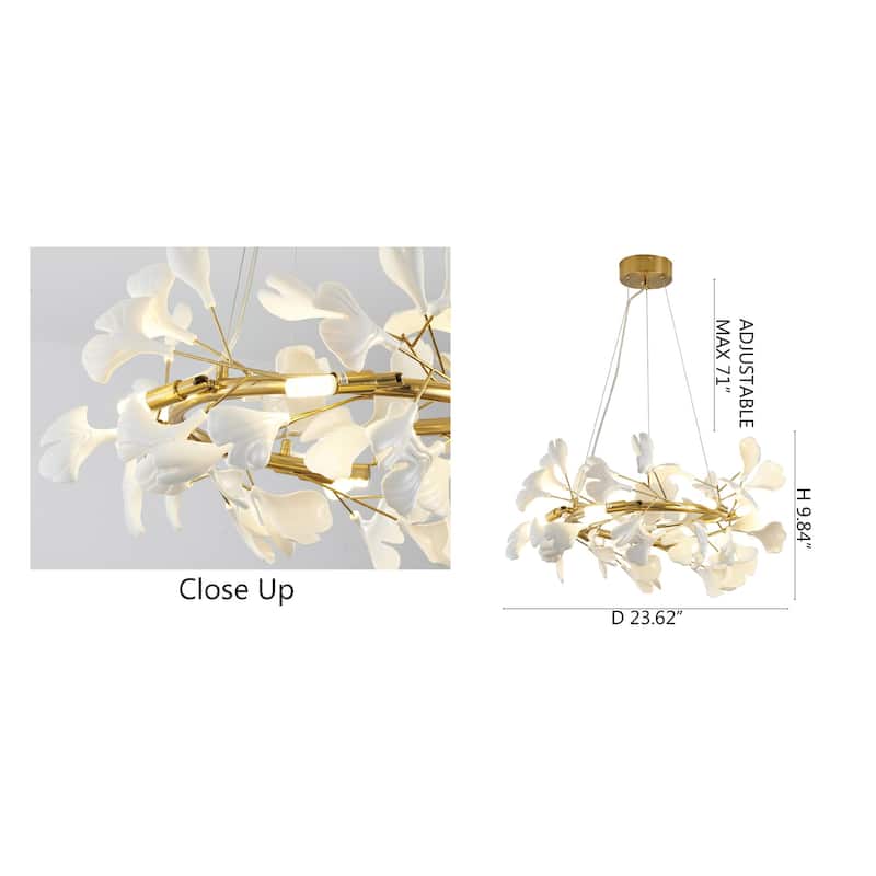 Eclectic 6-Light Brass With White Petals Chandelier