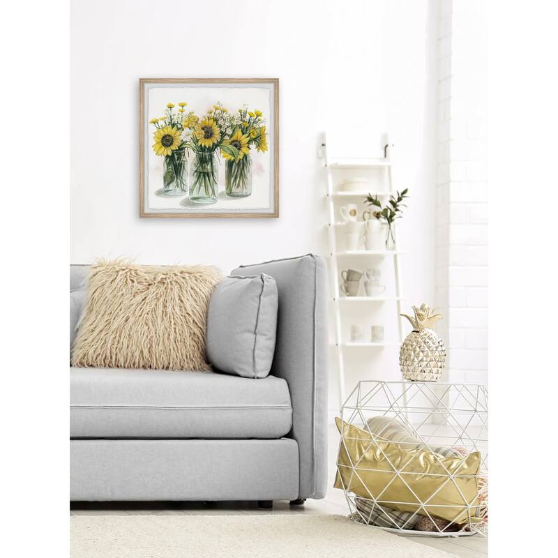 Sunflowers in Glass Jars II Framed Wall Art, Floral Delight - A Blooming Accent for Your Living Space