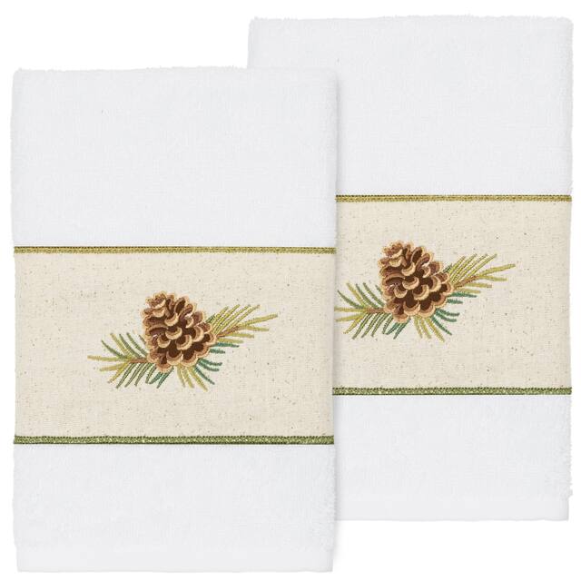 Authentic Hotel and Spa 100% Turkish Cotton Pierre 2PC Embellished Hand Towel Set - White