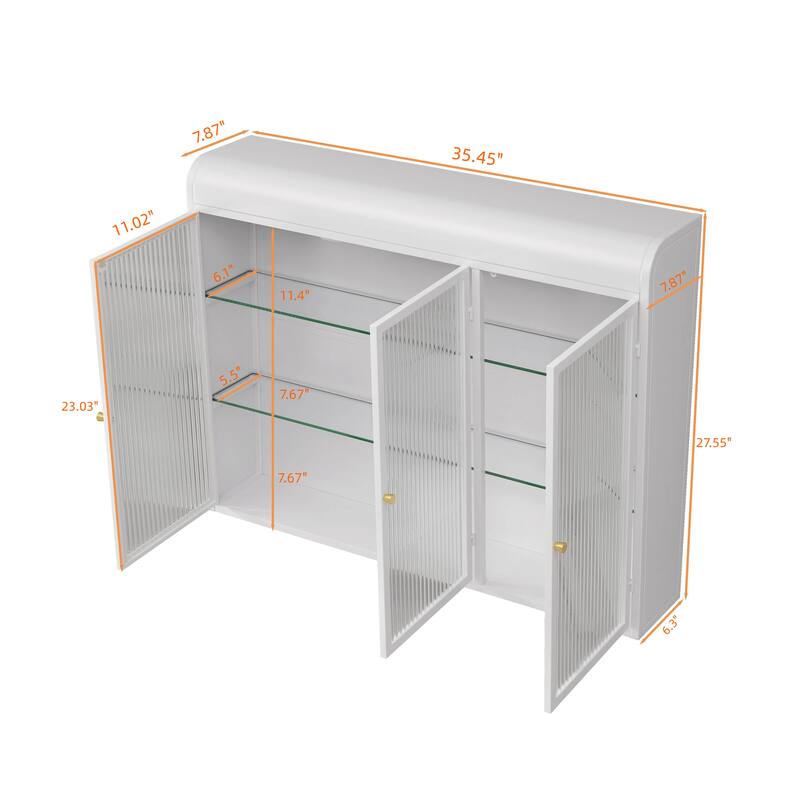 3 Door Arched Wall Mounted Glass Cabinets