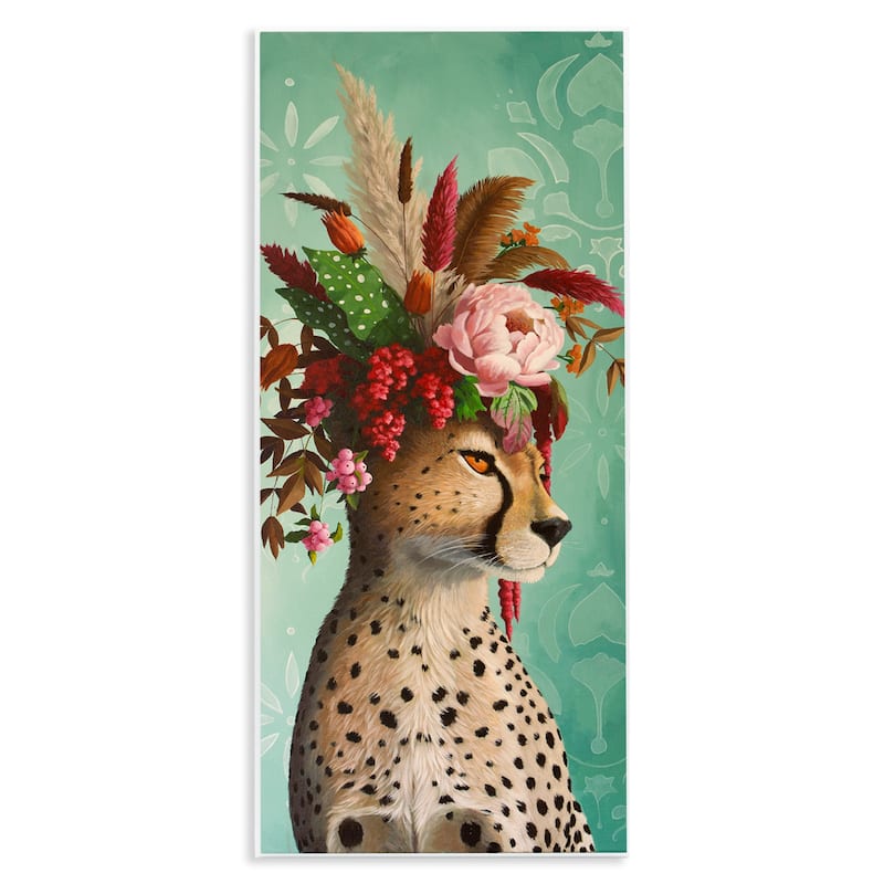 Stupell Elegant Leopard with Flower Arrangement Wall Plaque Art Design By Heather Gauthier - 7 x 17