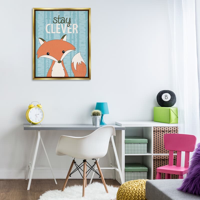 Stupell Stay Clever with Fox Framed Floater Canvas Wall Art Design By Kim Allen