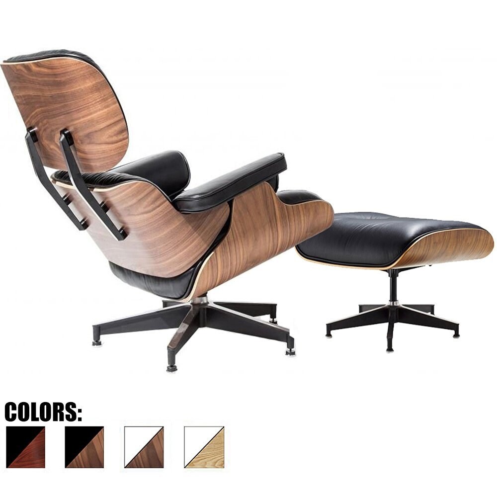 Retired 2xhome 100 Genuine Real Italian Leather Modern Classic Plywood Plastic Lounge Chair And Ottoman Overstock 12799908