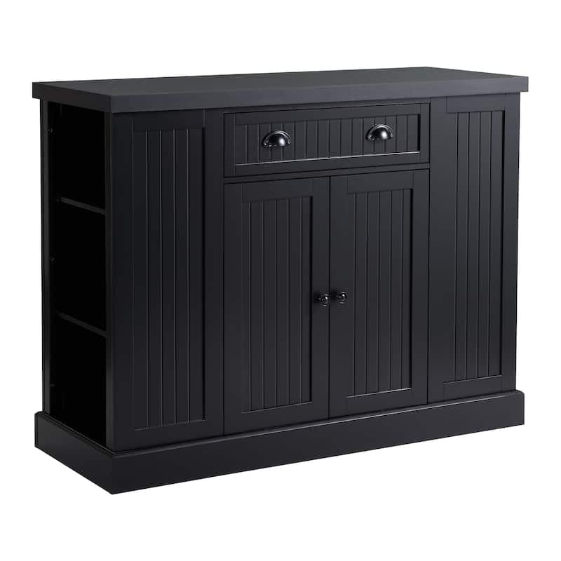 HOMCOM Fluted-Style Wooden Kitchen Island, Storage Cabinet with Drawer, Open Shelving, and Interior Shelving for Dining Room