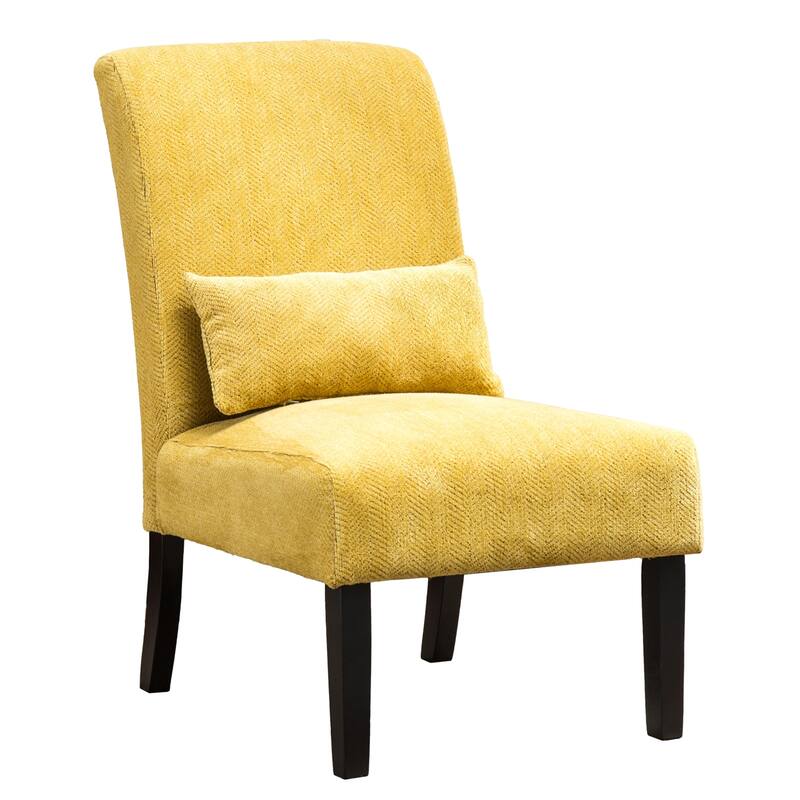 Contemporary Chenille Fabric Armless Accent Chair with Pillow, Yellow