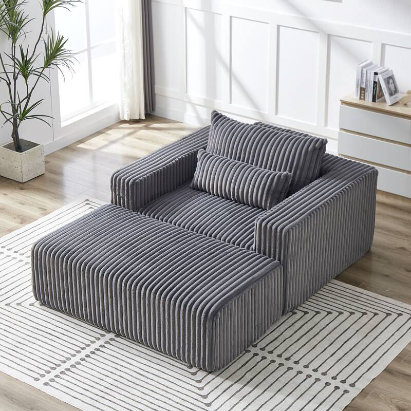 75-Inch Plush Corduroy Fabric Sofa Set with Removable Footrest for Livingroom Fluffy Modular Sleeper Sofa Chair