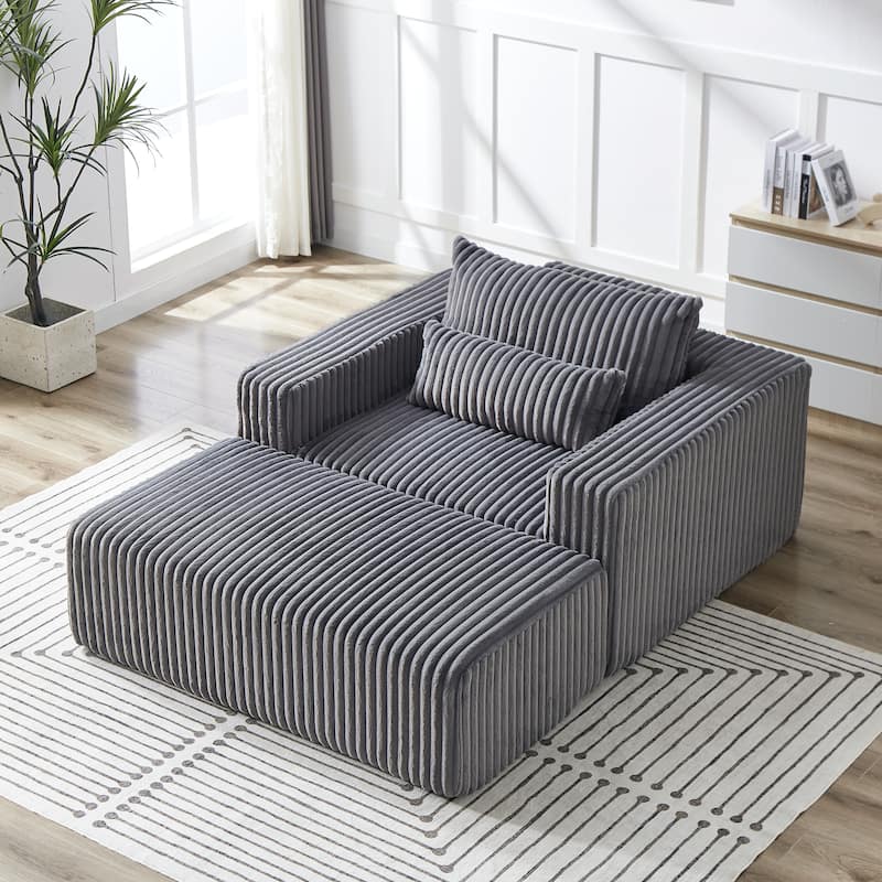 Roomfitters 62.5" Modern Corduroy Lounge Chair with Removable Ottoman, Stylish Sleeper Sofa with Pillows, for Living Room