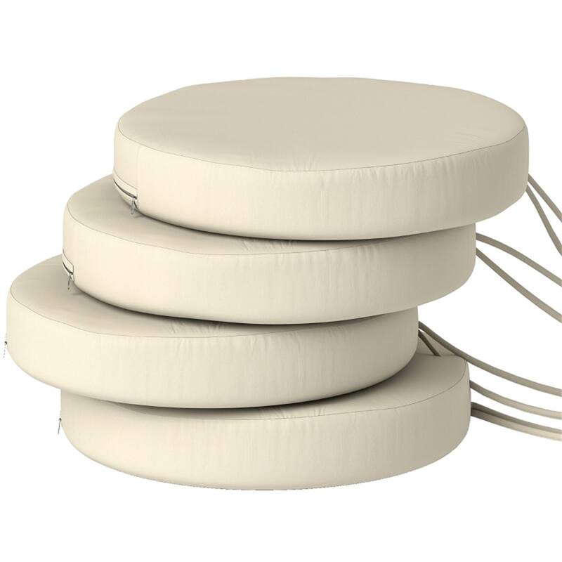 Polyester Round Chair Cushions Set of 4 with Ties - 15" Dia. x 2.8" H - Beige