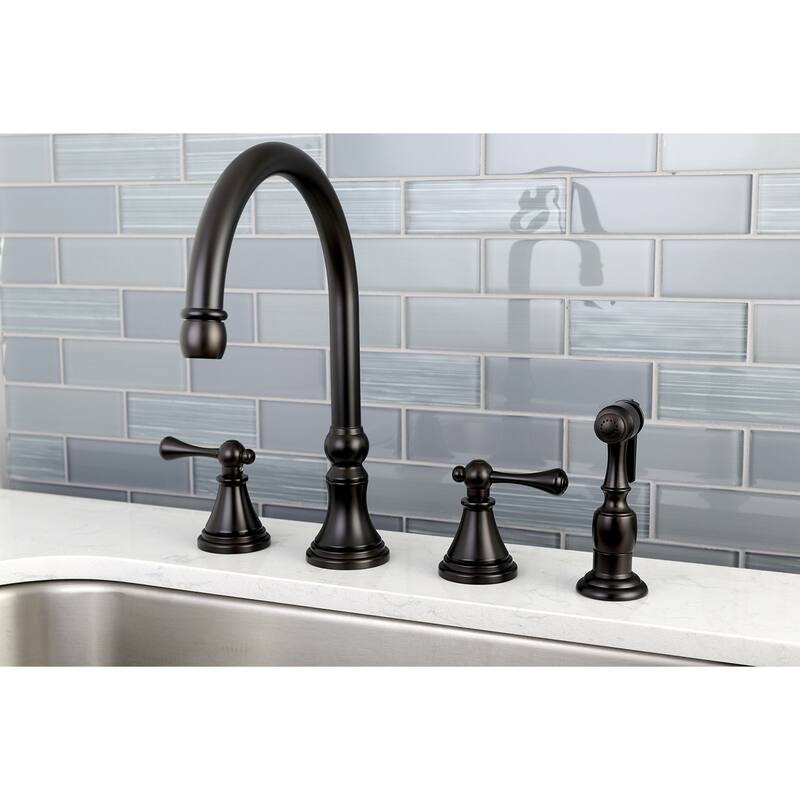Kingston Brass Governor Widespread Kitchen Faucet with Brass Sprayer - Oil Rubbed Bronze- Lever Handles