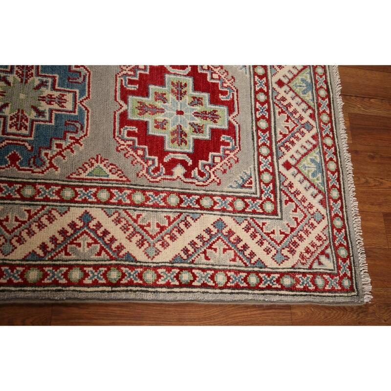 Gray Kazak Oriental Runner Rug Hand-Knotted Hallway Wool Carpet - 2'6" x 20'0"