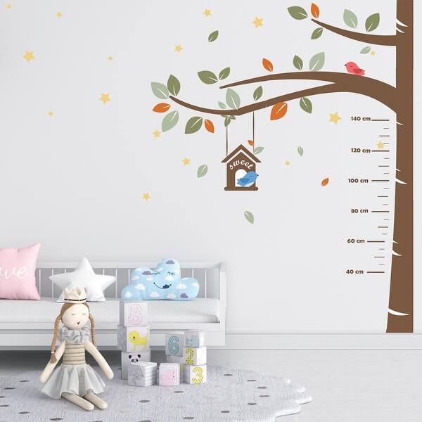 dimension image slide 2 of 6, Walplus Sweet Birds Measurement Tree Wall Sticker Nursery Decor Decal