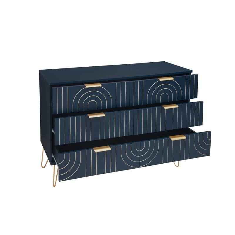 Modern 6 Drawer Dresser, Modern Dresser with Metal Handles, Storage Chest of Drawer, Wide Dresser Drawer Organizers