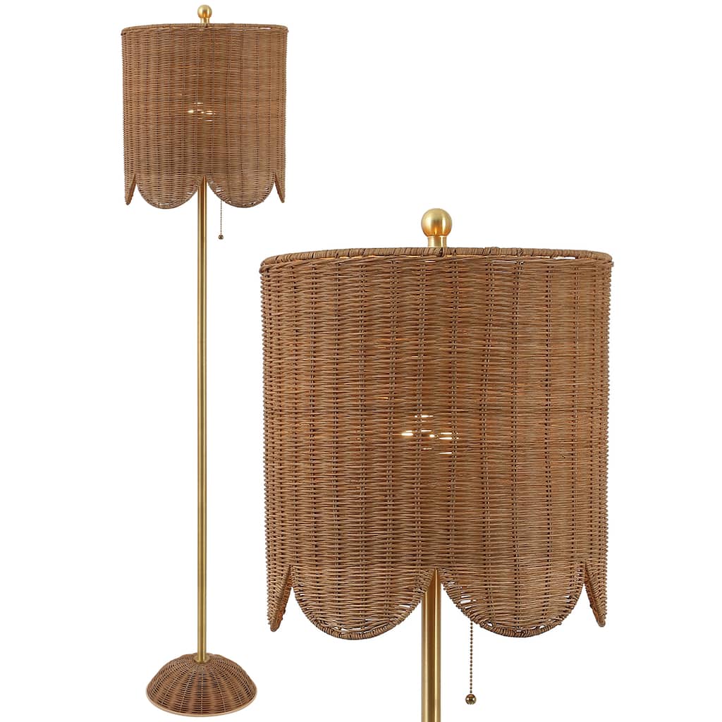 Joel 63.5" Rattan/Metal LED Floor Lamp with Pull Chain, By JONATHAN Y - 1-Light