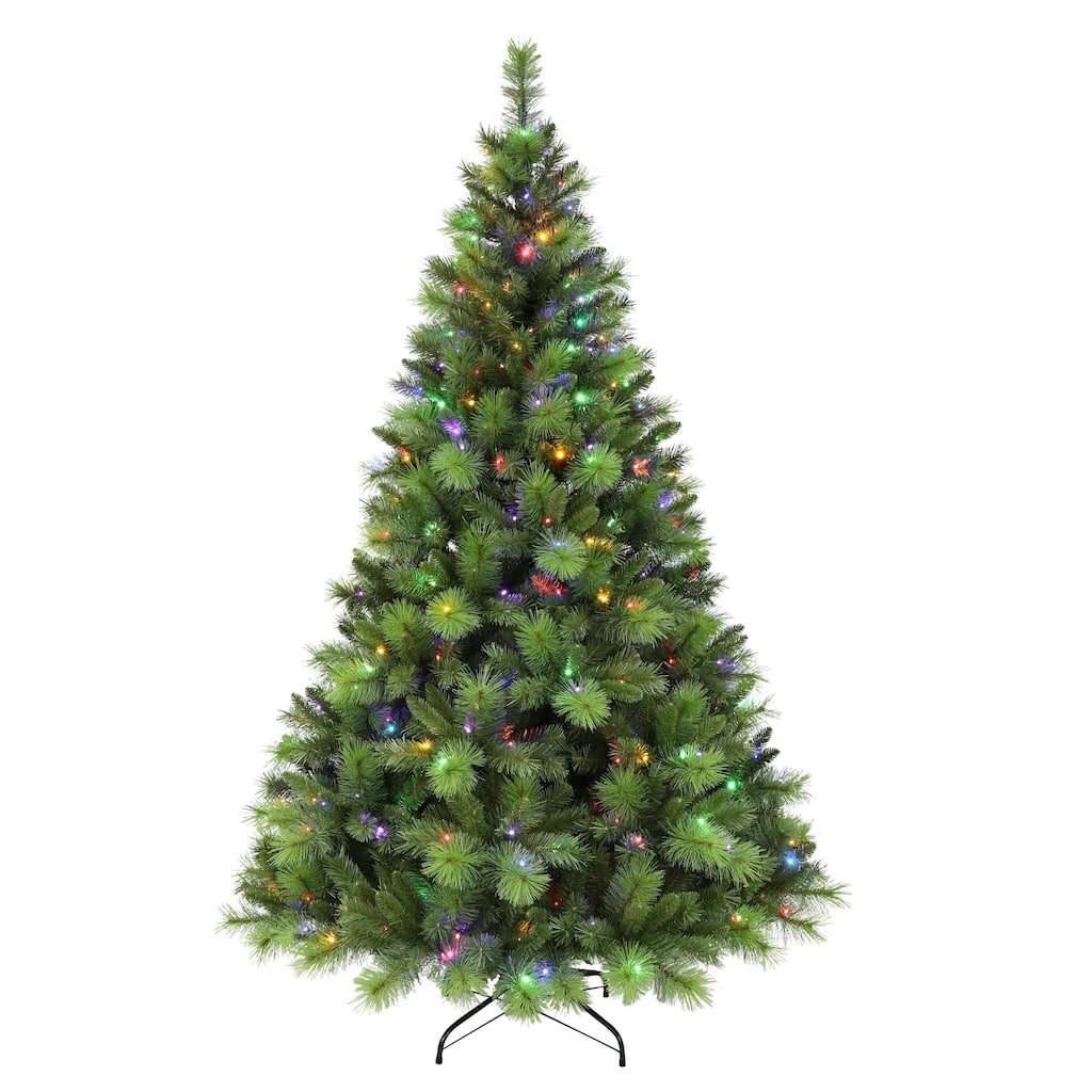 7.5' Adirondack Pine Artificial Christmas Tree, Multi-Color Lights - 7.5 Foot