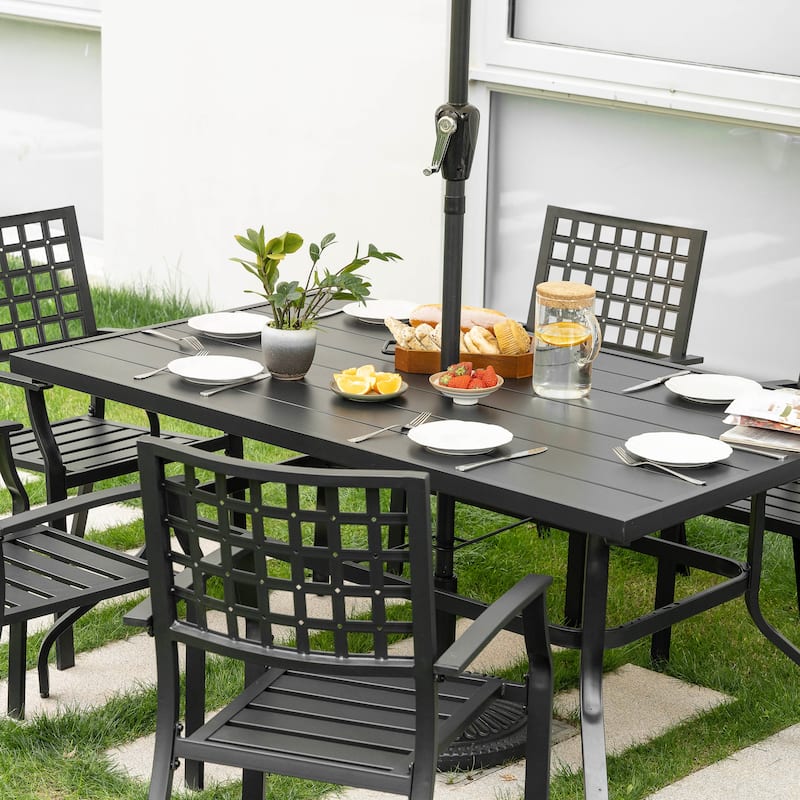 Outdoor 7-Piece Dining Set with 1.57 Inch Umbrella Hole, Iron Frame, Black