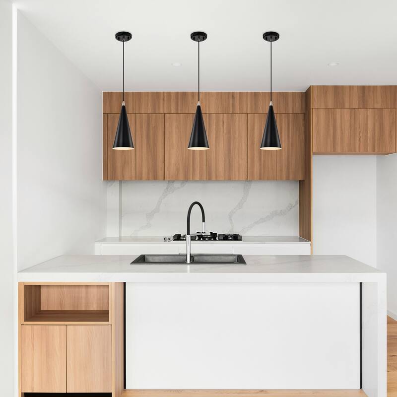 1-Light Matte Black and Brushed Nickel 6 in. Mini Pendant Light with Cone Metal Shade