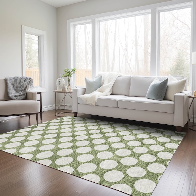 Machine Washable Indoor/ Outdoor Chantille Modern Dots Rug