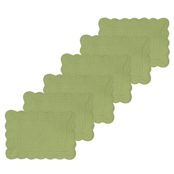 Sage Quilted Scalloped Edge Dining Placemats Set of 6 All Seasons Spring, 13" x 19"