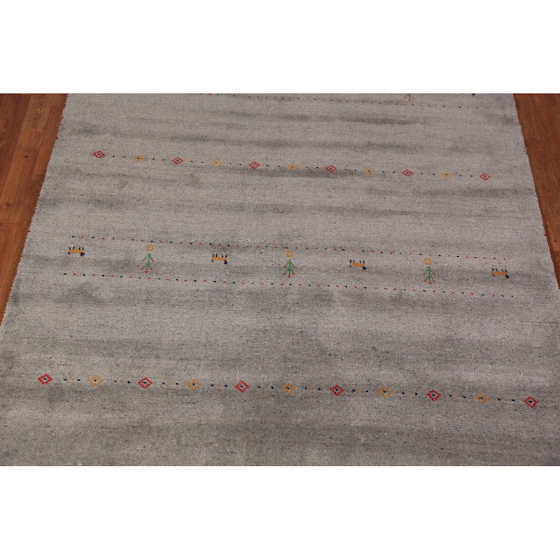 Tribal Gabbeh Area Rug Handmade Grey Wool Carpet - 5'8" x 7'8"