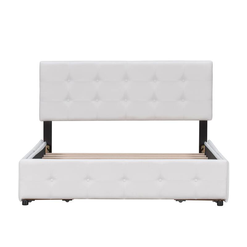 Upholstered Platform Bed with Classic Headboard and 4 Drawers, No Box Spring Needed, Linen Fabric
