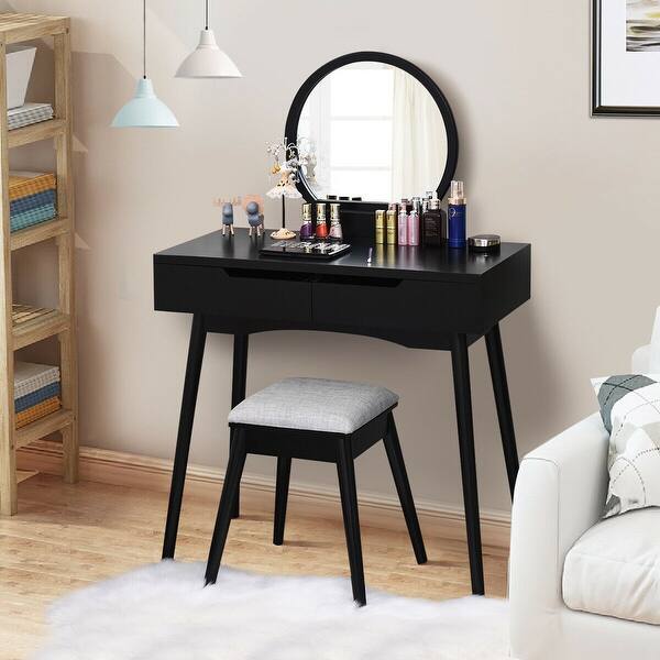 Shop Makeup Vanity Table Set With Round Mirror Dressing Table
