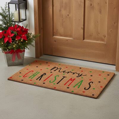 HomeRoots 17" X 29" Brown Black And Green Merry Christmas Outdoor Coir Door Mat - 17.00' X '29.00