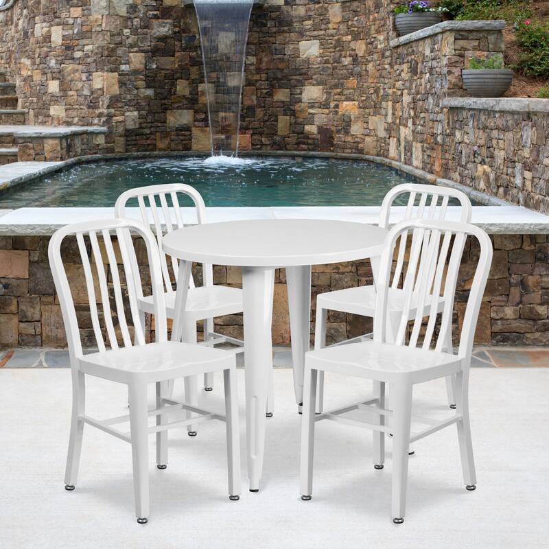 30-inch Round Metal Table and Chairs 5-piece Set - White