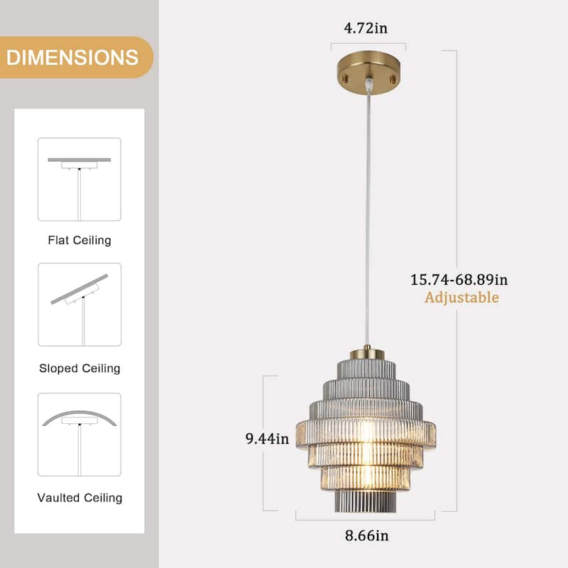 1-Light Metal Hanging Ceiling Kitchen Pendant Light Island Chandelier Fixture with Glass Shade for Dining Room