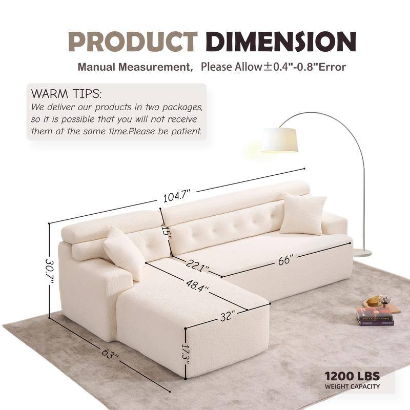 Convertible Chaise Sectional Sofa, Full Compression Sponge L-Shape