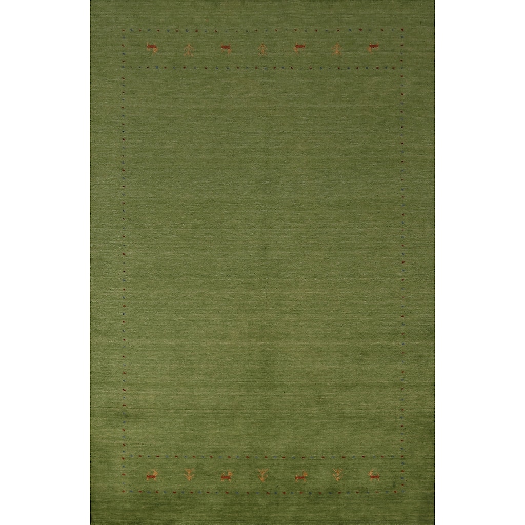 Hand Knotted Oriental 100% Wool Carpet Tribal Tribal Green Gabbeh Area Rug - 7' 7'' X 5' 3''
