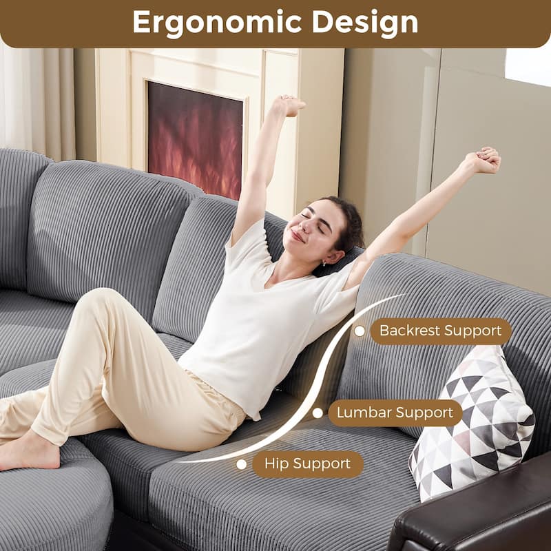 Oversized Corduroy With Faux Leather Modular Sectional