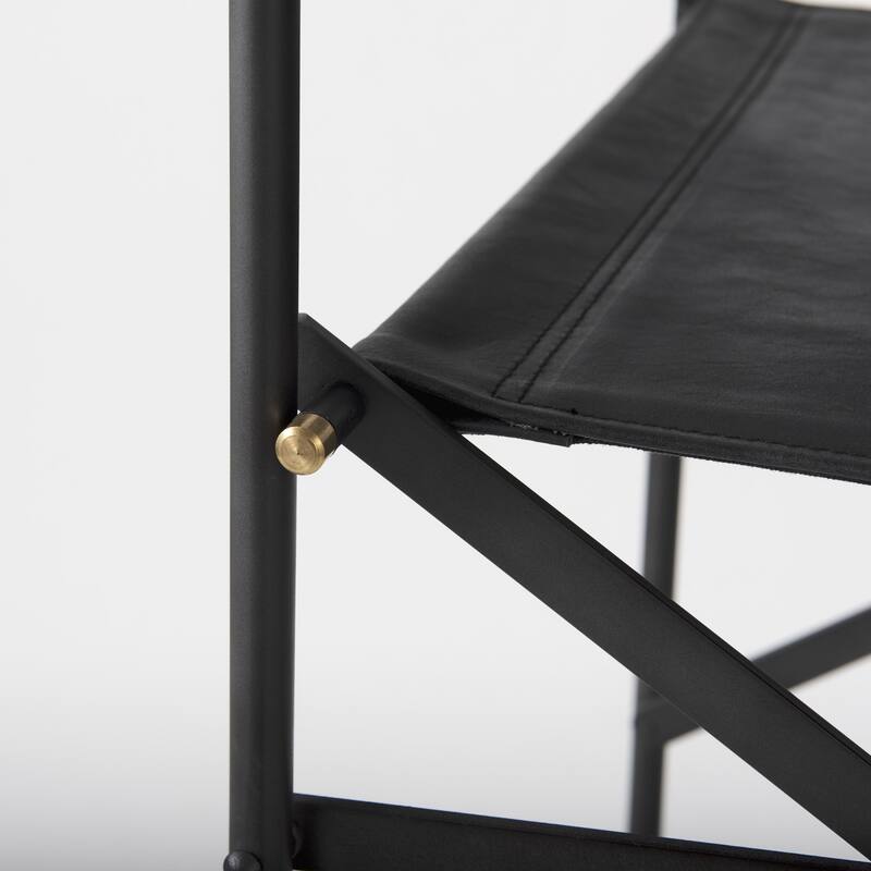 Modern Folding Faux Leather Bar Stool with Full Backrest and Black Metal Legs for Kitchen Dining