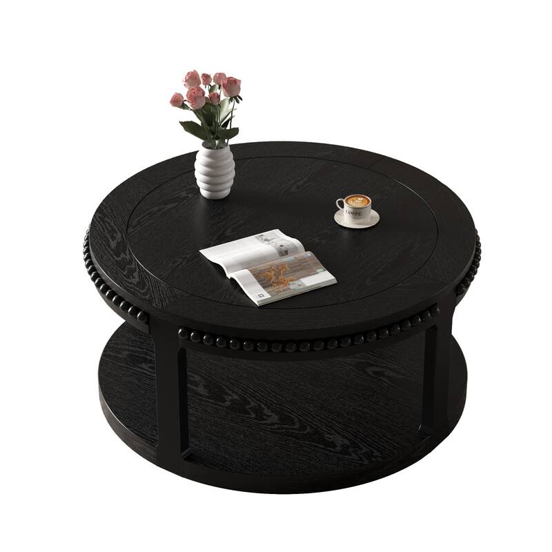 31.5 Inch Round Solid Wood Coffee Table for Living Room