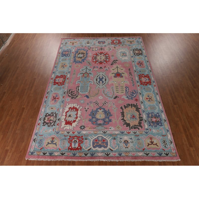 Pink Oushak Oriental Large Area Rug Handmade Wool Carpet - 9'6"x 13'9"