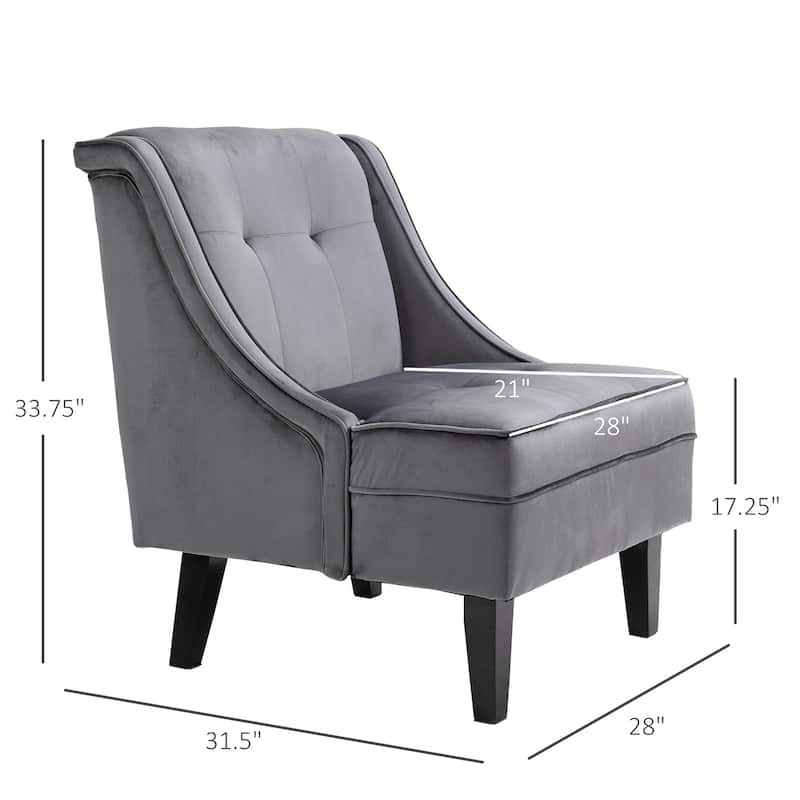 HOMCOM Tufted Single Sofa Chair with Rubber Wood Legs, Thick Padding Mid-Back, and Wings for Living Room