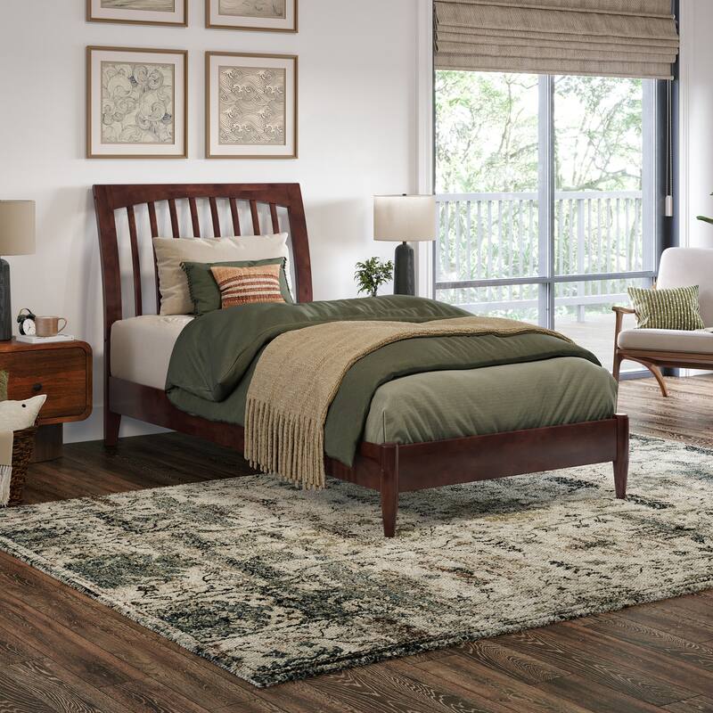 Orleans Solid Wood Low Profile Sleigh Platform Bed - Walnut - Twin XL