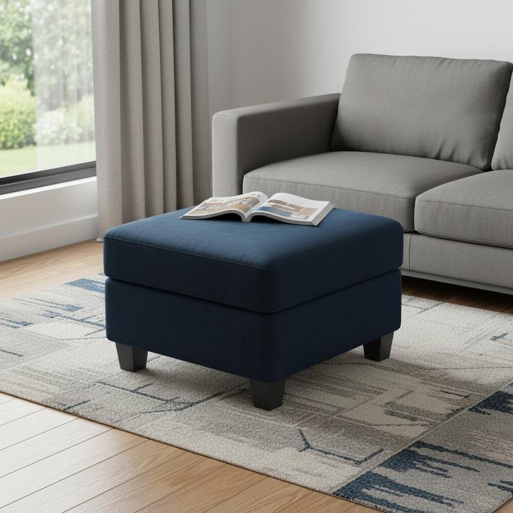 HomeRoots 25" Blue and Black Velvet Storage Ottoman
