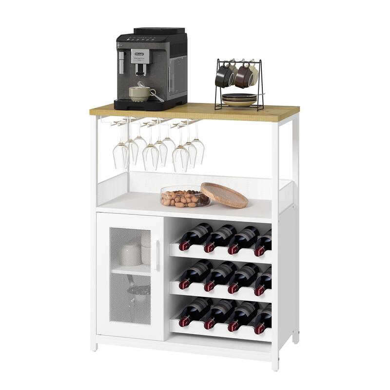 3-Tier Wine Bar Cabinet with Storage, Wine Rack & Glass Holder, Small Liquor Cabinet for Home, Black Corner Storage with Shelves