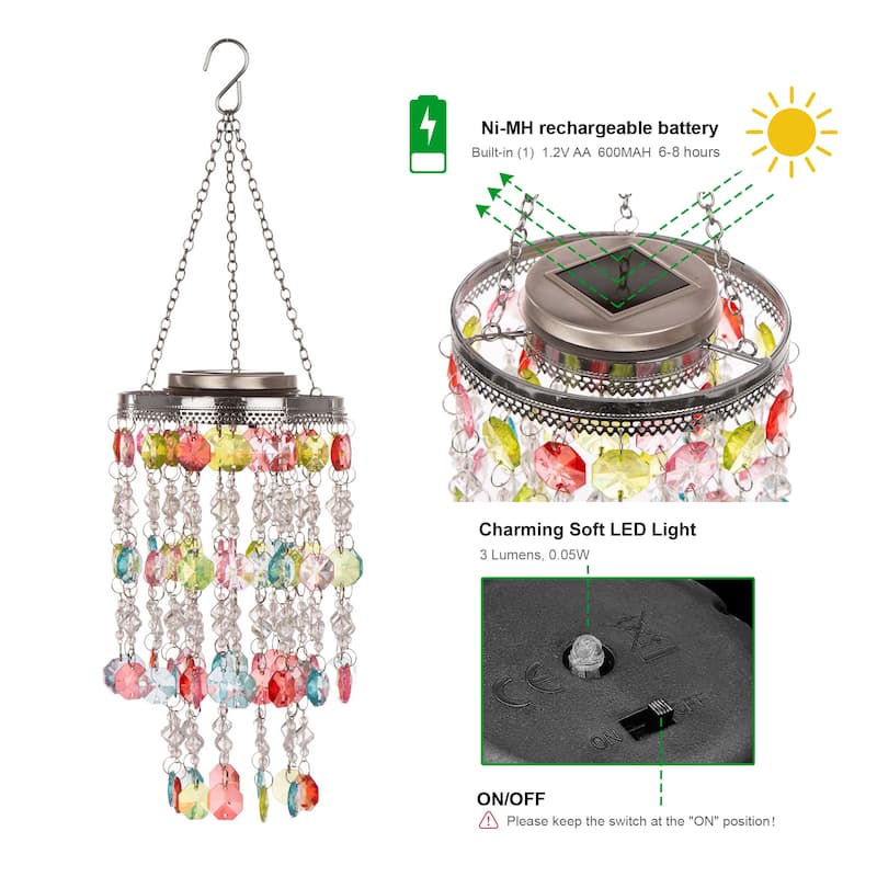 Glitzhome 19"H Solar Lighted Patriotic Wind Chime Hanging Decor