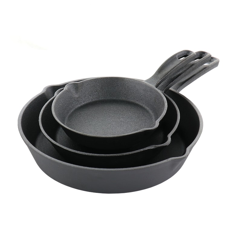 3 Piece Cast Iron Pre-Seasoned Frying Pans
