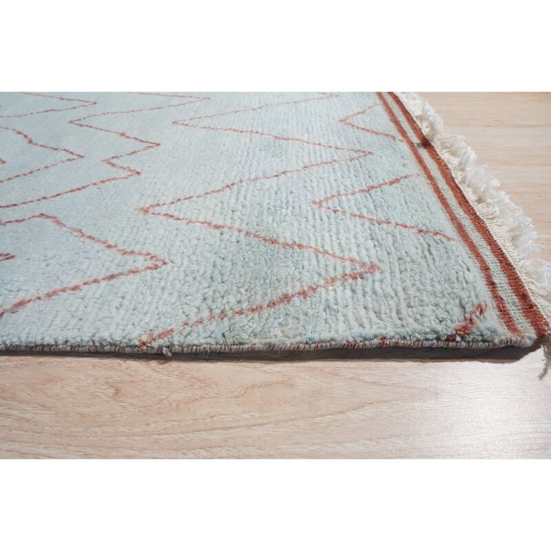 Light Blue Hand Knotted Wool Moroccan Rug, 10' x 14', plush stylish floor accent - L