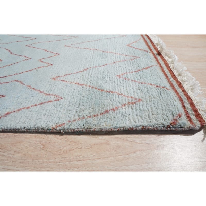 Light Blue Hand Knotted Wool Moroccan Rug, 4' x 12', soft cozy area rug - L