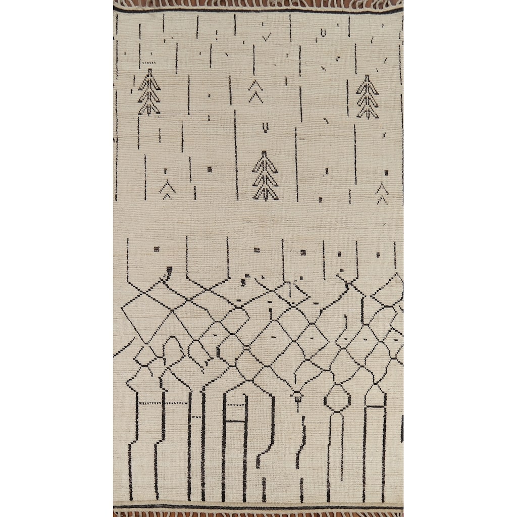 Ivory Moroccan Abstract Area Rug Handmade Wool Carpet - 5'9"x 9'10"