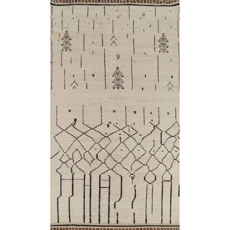 Ivory Moroccan Abstract Area Rug Handmade Wool Carpet - 5'9"x 9'10"