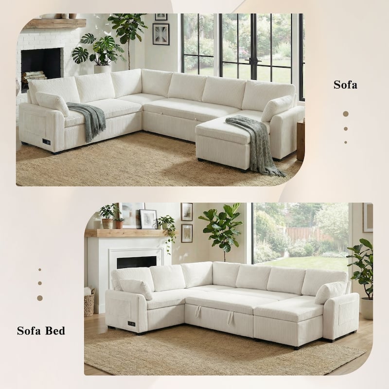 111.2" U-shaped Sofa with Reversible Chaise and Convertible Sofa Bed