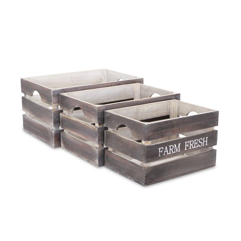 Brown Wood Farm Fresh Labeled Crates (Set of 3)