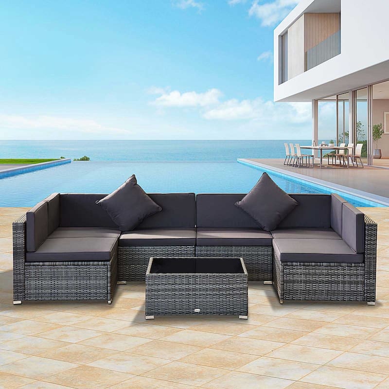 Siara 7-piece Rattan Wicker Sectional Patio Set by Havenside Home - Grey