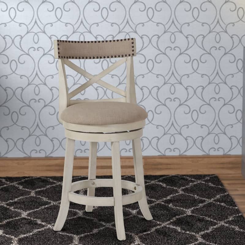 Curved X Shaped Back Swivel Counter Stool with Fabric Padded Seating - 38 H x 19 W x 18 L Inches - White