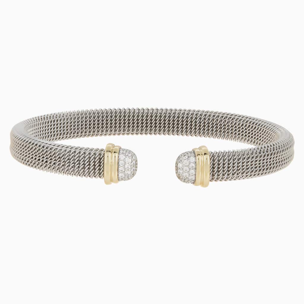 Juvell Gold Two-Tone Plated Cubic Zirconia Twisted Cable Cuff Bracelet